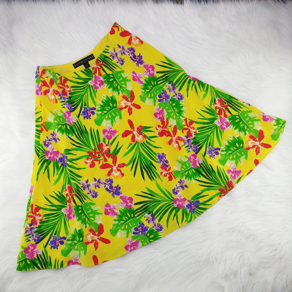 Ralph Lauren Black Label Yellow Tropical A-Line Skirt